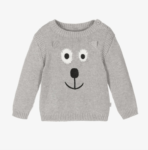 [100108] Boys Grey Cotton Knit Bear Jumper