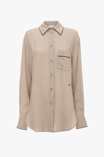 [101726] Piping Detail Pyjama Shirt In Tobacco-Midnight