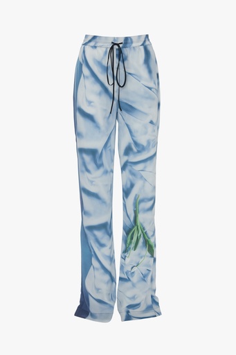 [101739] Pleat Detail Pyjama Trouser In Ice Blue Satin Flowers
