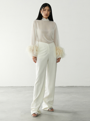 [102053] Straight Leg Tailored Trousers Tailoring Wool White