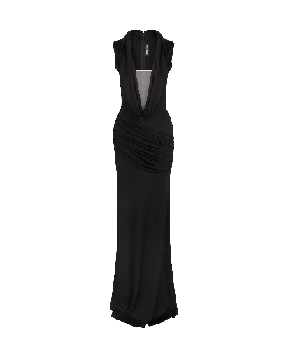[101745] Plunge Neck Sleeveless Gown Fluid Jersey Black