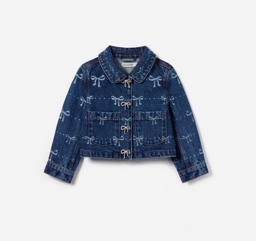 [100871] Denim Bow Print Jacket