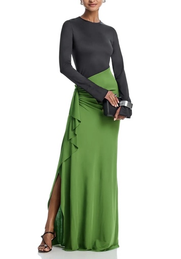 [101408] Long Sleeve Ruched Detail Gown